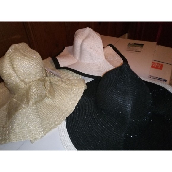 3 woman's wide brim summer sun hats.white,black,tan - Picture 16 of 16